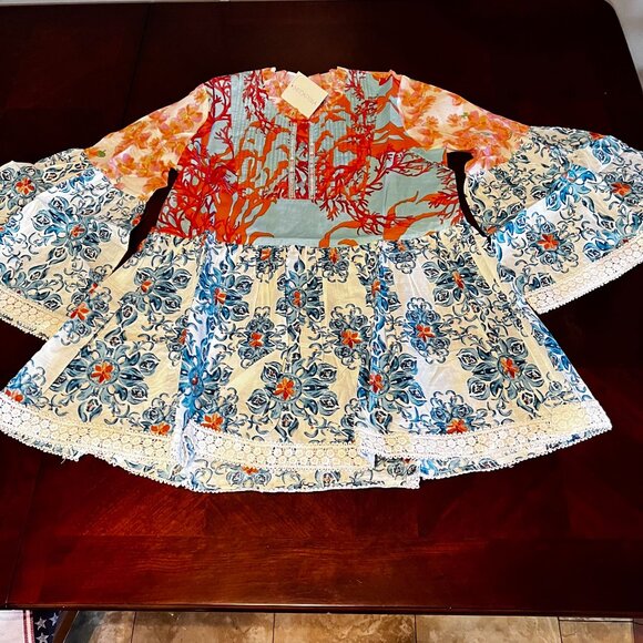 Modaposa Womens Floral & Abstract Print Tunic Top With Bell Sleeves - Picture 2 of 8